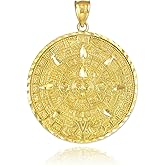 10K Yellow Gold Round Aztec Mayan Calendar Charm Pendant - Choice of Size
