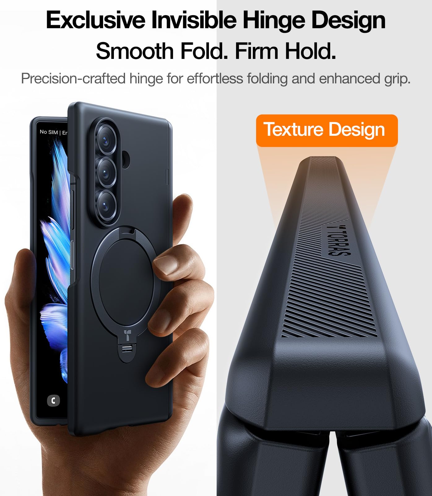 TORRAS 360 Spin Magnetic Stand for Galaxy Z Fold 7 Case, MIL-Grade Hinge Protection, Fit for Magsafe, 360 Kickstand & Ring Holder, Armor Hard Slim Case for Samsung Galaxy Z Fold 7, Black