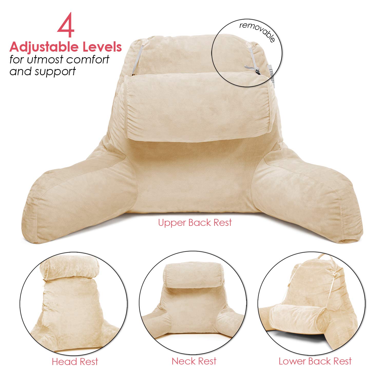 Nestl Reading Pillow, Includes 1 Extra Large Bed Rest Pillow with Arms