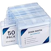 50 Pack Extra Thick Horizontal Badge Holder Plastic Clear ID Card Holder with Resealable Zip Waterproof Name Tag Holders