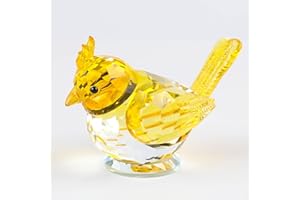 Qianwei Yellow Crystal Bird Figurine Collectible - Cardinal Gifts Handmade Glass Animals Figurines Crystal Office Desk Table Home Decor Paperweight