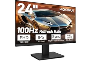 KOORUI 24 inch Full HD 1080p Gaming Monitor 100Hz, 99% sRGB, Build-in Speakers, Low Blue Light, Tilt, VESA Wall Mount, HDMI x1, VGA Port x1, Black