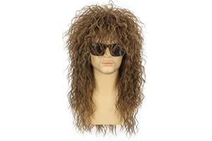 Karlery 70s 80s Rocker Metal Mullet Wig Mens Long Curly Light Brown Party Wig Halloween Costume Anime Wig
