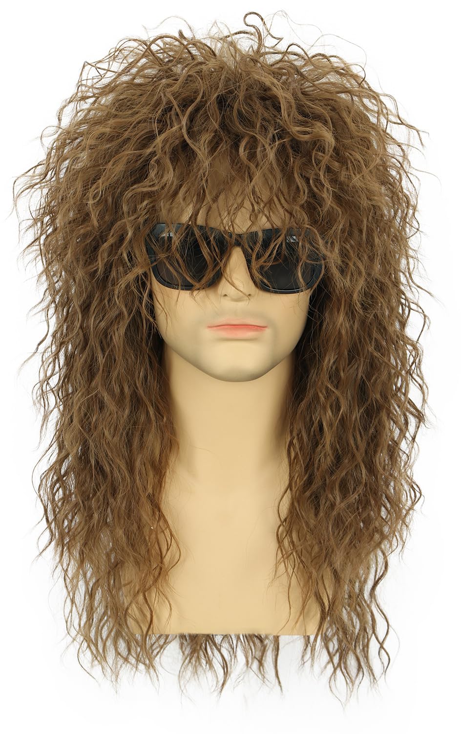 Karlery 70s 80s Rocker Metal Mullet Wig - Mens Long Curly Light Brown Party Wig for Halloween & Anime
