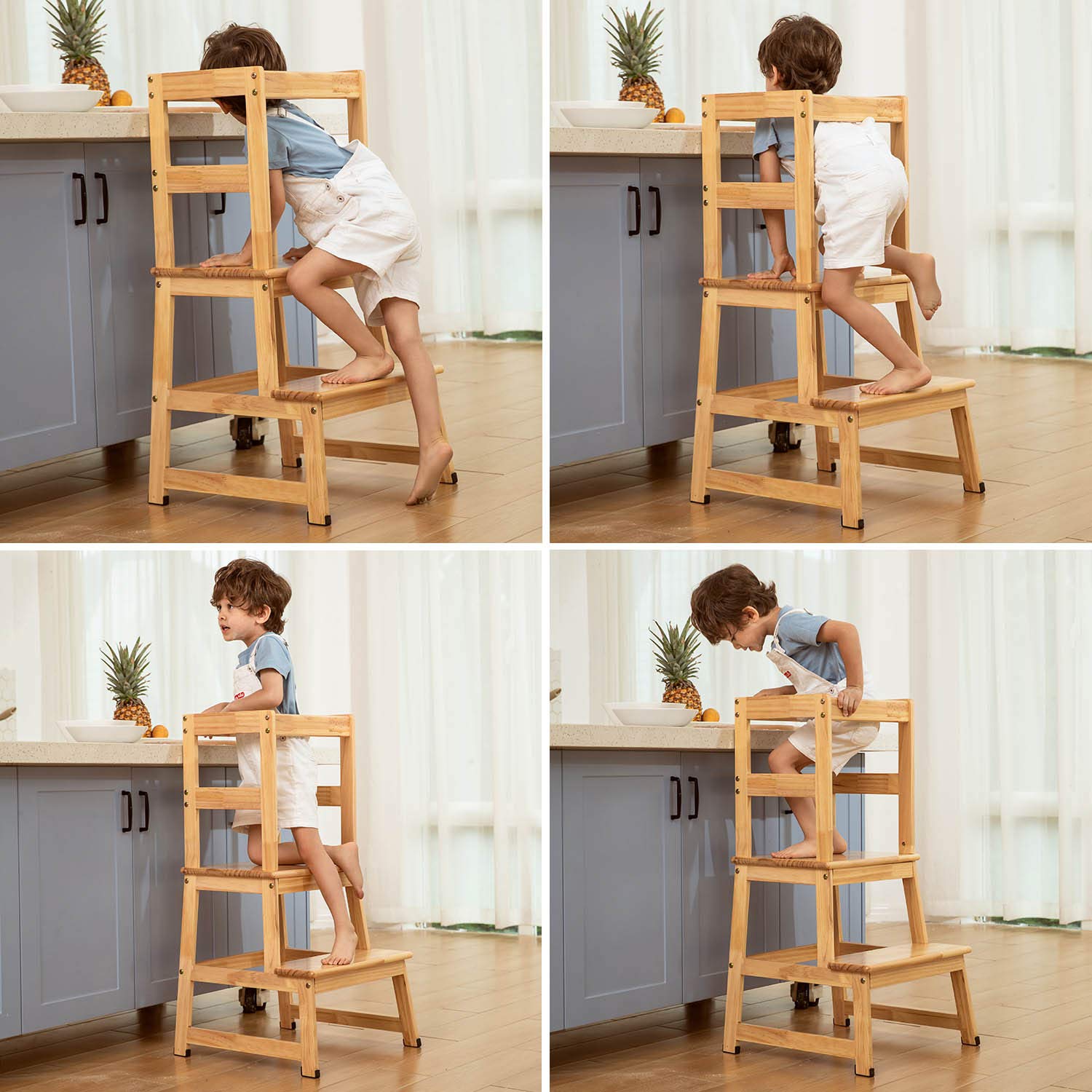 Kitchen Helper Step Stool for Kids and Toddlers with Safety Rail Children Standing Tower for Kitchen Counter, Mothers' Helper Kids Learning Stool, Solid Wood Construction (Natural) : Baby