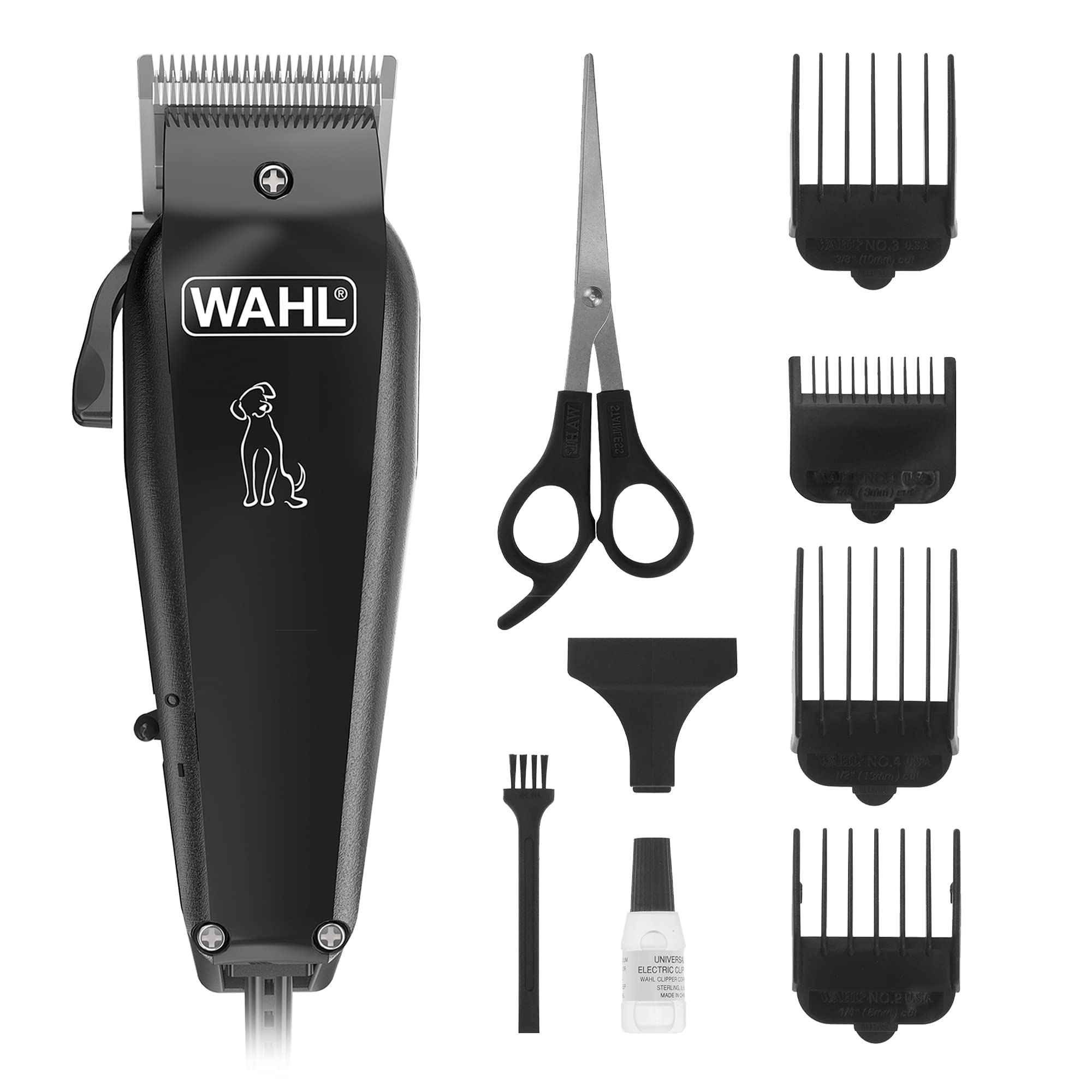 Wahl Multi‑Cut Dog Clipper Kit with Quiet Mains‑Powered Motor, Adjustable Taper Lever, Precision Ground High Carbon Steel Blades, 4 Attachment Combs, Scissors and Storage Case for At‑Home Grooming