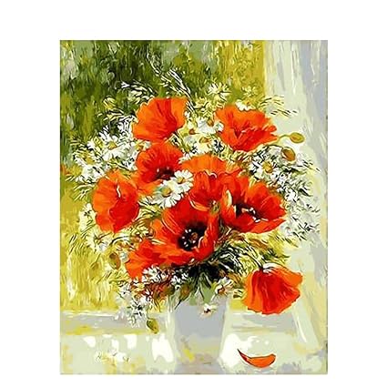 Rawuin No Framed Poppy Flower Vase Digital Oil Painting On Canvas