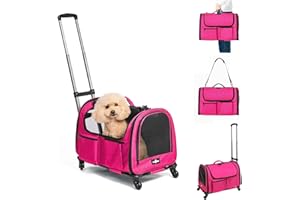 Paw Ballet Large Cat Carrier with Wheels, Foldable Rolling Pet Dog Carrier with Wheels Big Pocket, Cat Carrier Travel Bag for 2 Cats Dogs Under 30 lbs for Outdoor Vet Visits, Pink