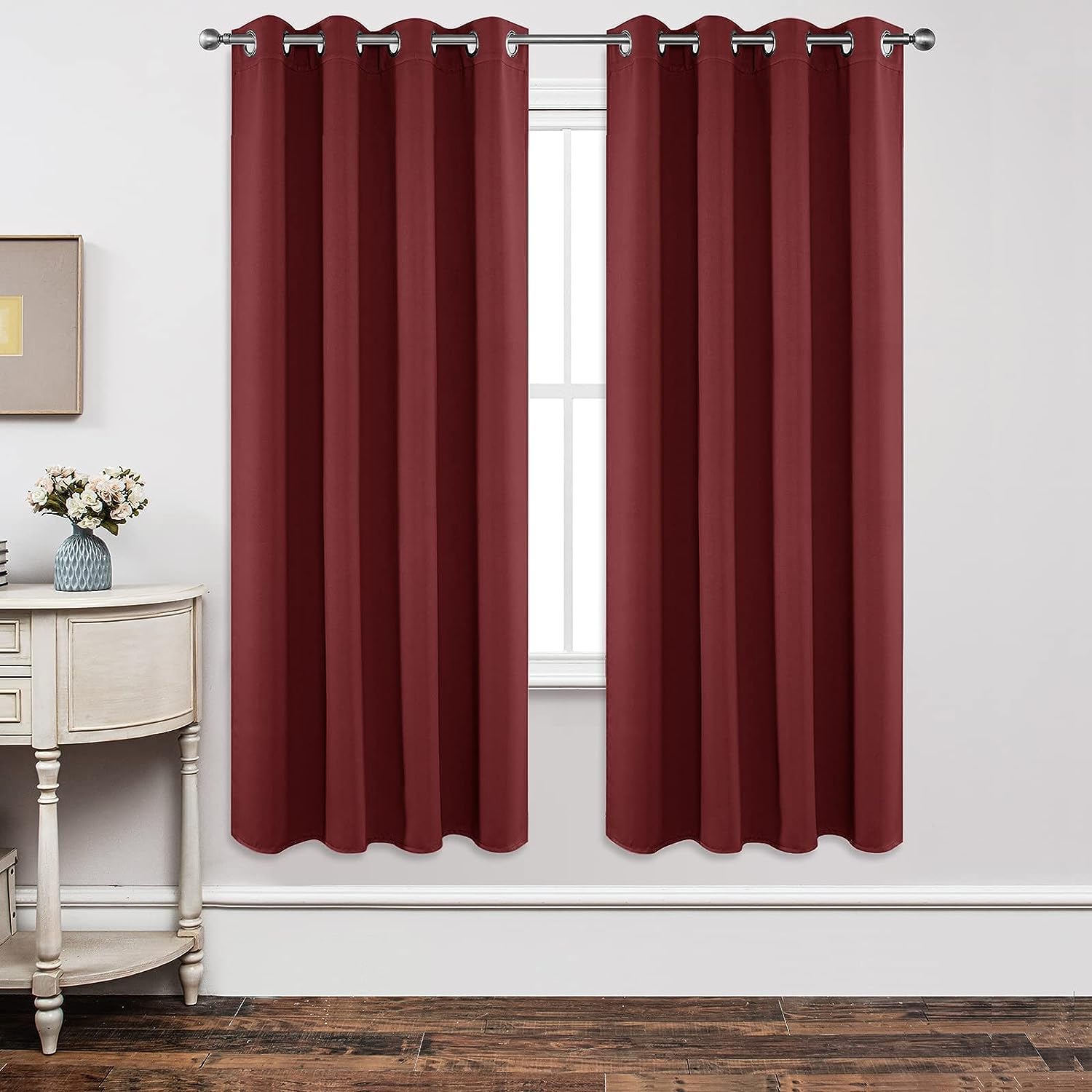 Joydeco Blackout Curtains 72 inches Long 2 Panels Set, Thermal Insulated Long Curtains 2 Burg, Room Darkening Grommet Drapes for Bedroom Living Room Windows (W42 x L72 Inch, Burgundy Red) Image