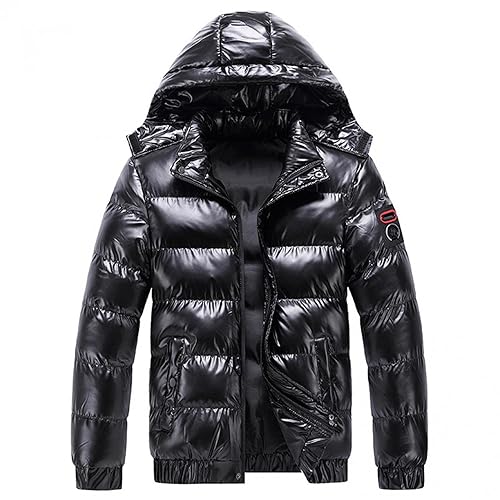 HGOOGY Mens Shiny Down Coat Removable Hood Winter Thicken Warmth Puffer  Jacket Fashion Waterproof Parka Coat Outerwear, Black, (2021-10-10) in  Kuwait