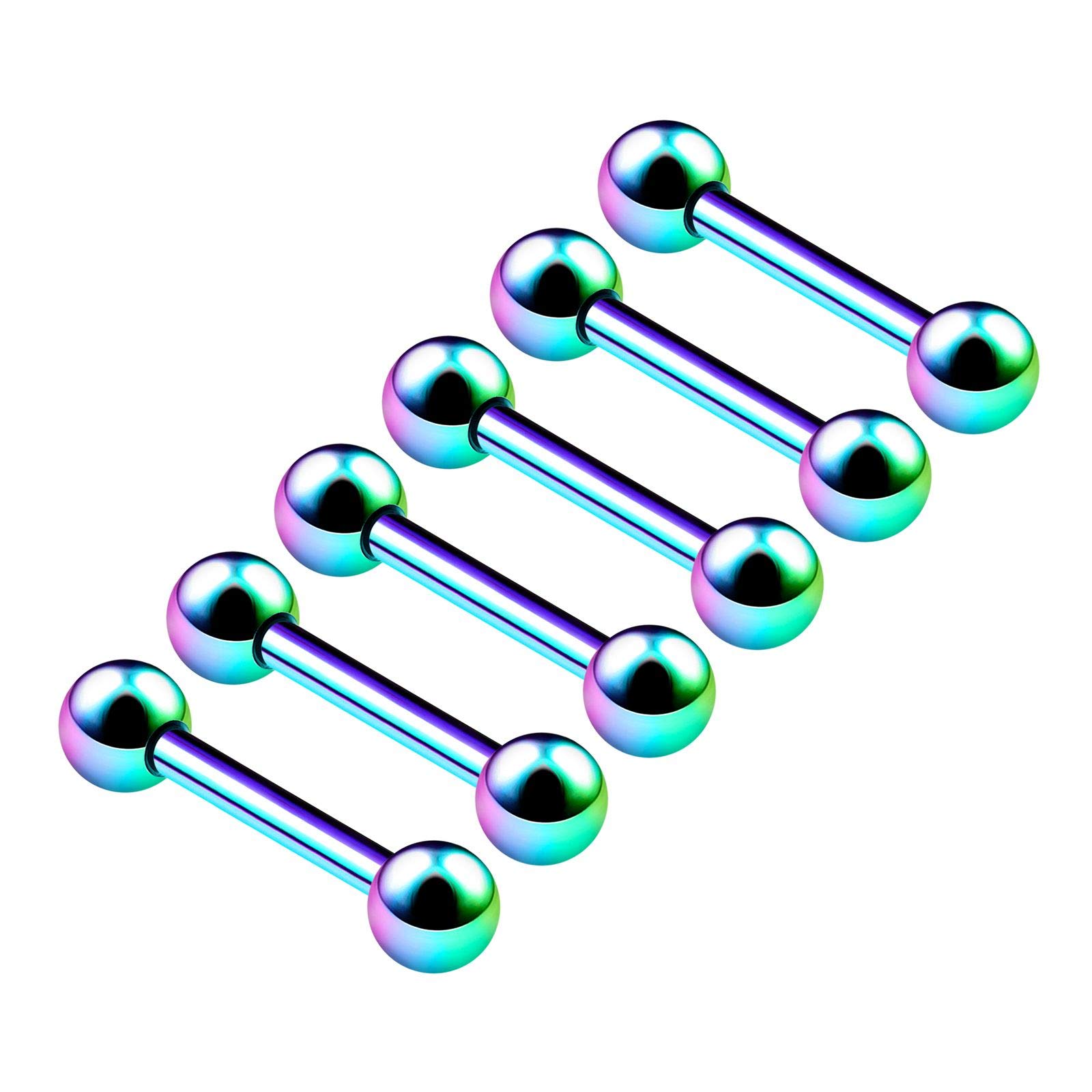 BanaVega 6PCS Surgical Steel Anodized Rainbow Barbell Rings 16g 1.2mm 3/8 10mm 3mm Ball Cartilage Earring Rook Piercing Jewellery 6342