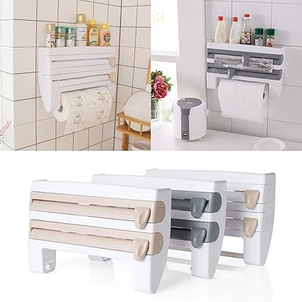4 In 1 Kitchen Roll Dispenser Cling Film Tin Foil Towel Holder