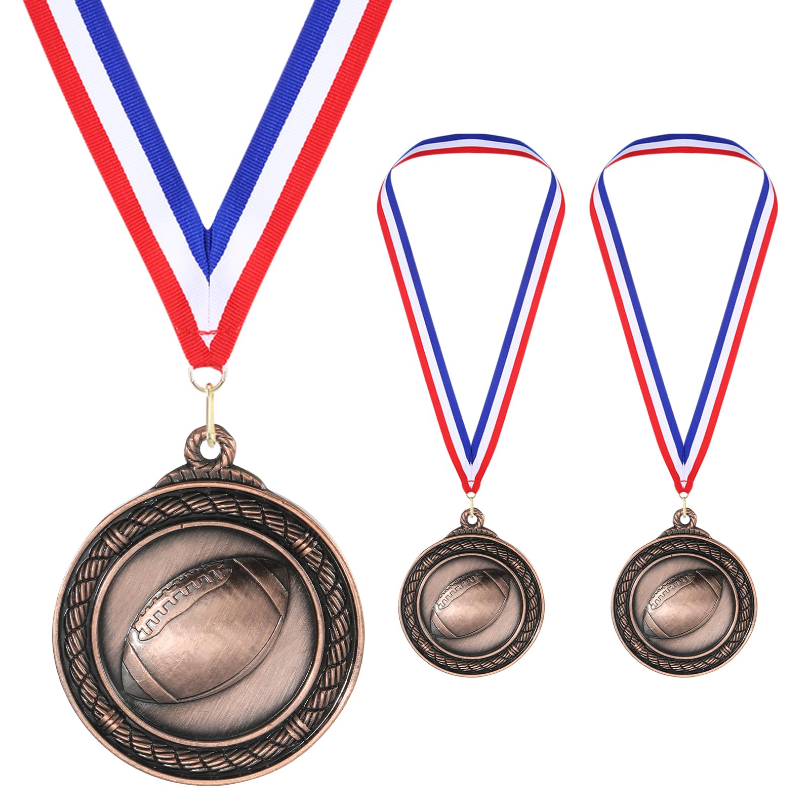 PATIKIL 2" Copper Rugby Medals, 3 Pack Rugby Award Medals with Ribbon Red White for Games Sports Competitions