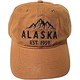 Quality Ball Cap Hat Alaska Baseball Cap Adjustable Summit Mountain Brown Canvas Black Stitching