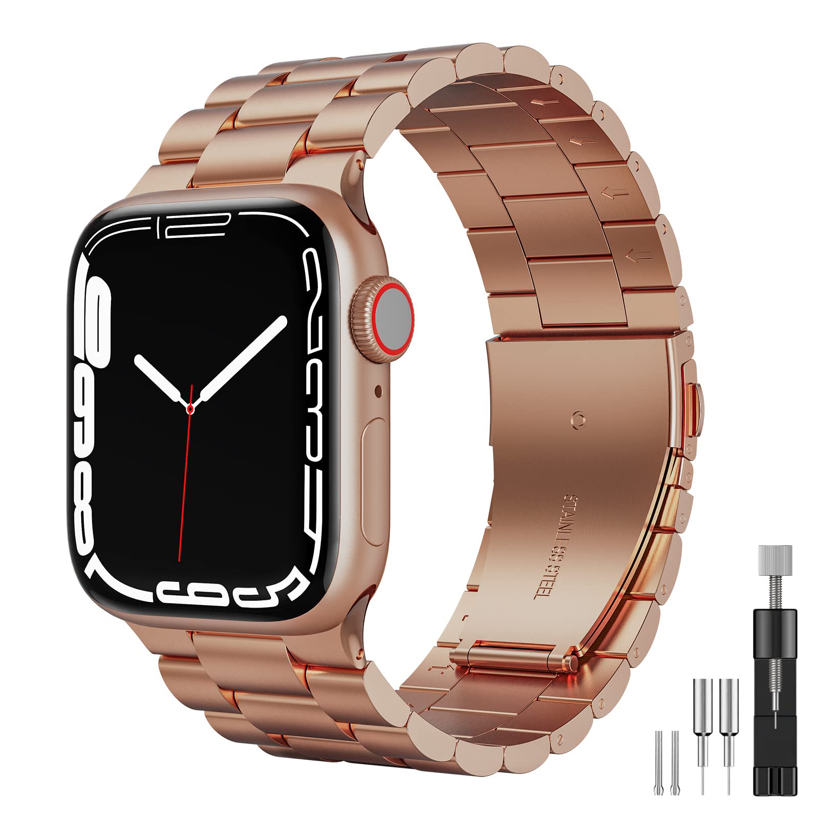 owlohld Metal Straps Compatible with Apple Watch Strap 38mm 40mm 41mm, Stainless Steel Replacement Band Metal Bracelet for iwatch Strap Series 9/8/7/6/SE/5/4/3/2/1 for Men/Women -Rose Gold