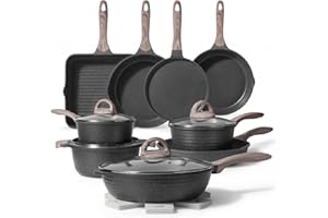 JEETEE Pots and Pans Set, Nonstick Kitchen Cookware Sets, Induction Granite Cooking Pot Set w/Frying Pan, Saucepan, Sauté Pan