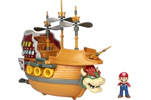 Super Mario Deluxe Bowser's Air Ship Playset with Mario Action Figure – Authentic in-Game Sounds & Spinning Propellers