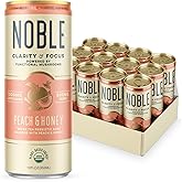 Noble Elixirs Peach & Honey Prebiotic Soda, All-Natural Nootropic Drink with USDA Organic Lion’s Mane & Reishi Adaptogens, Mental Clarity & Focus, Non-GMO, Gluten-Free, 12 FL. OZ., 12 Pack