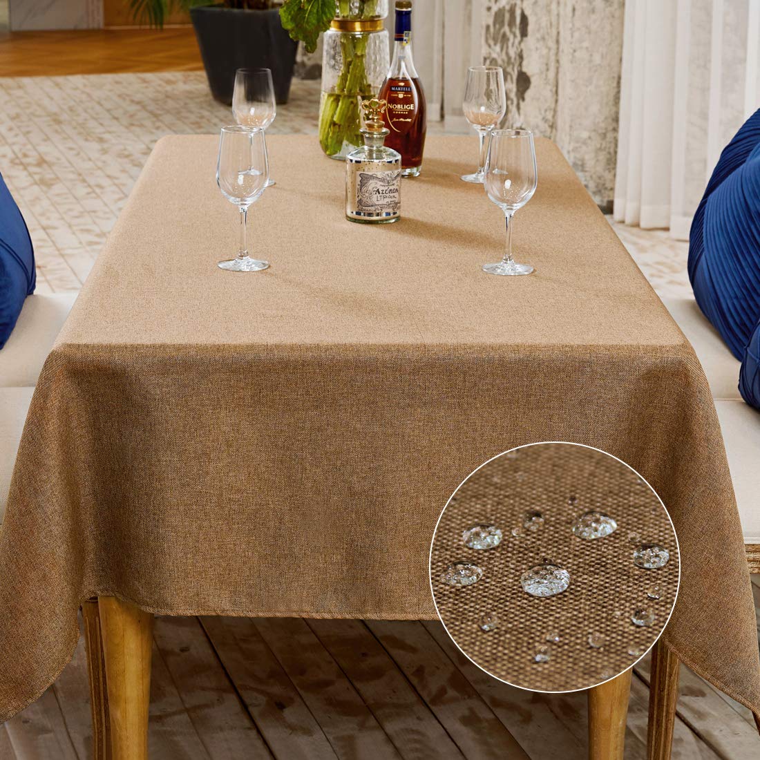 BALCONY & FALCON Rectangular Table Cloth -Wipe Clean, Waterproof & Washable, Crisp Linen-Look Fabric, Heavyweight & Durable for Kitchen, Dining, Party, Buffet & Everyday Use – Latte, 140 x 180 cm