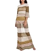 LANNEW Women's Crochet Cover Ups for Bikini Swimsuit Half Sleeve Bathing Suit Rainbow Swimwear Long Beach Dresses