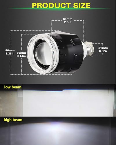 Pair 2.5 Bi-Xenon HID Projector Lens LED Angel Eye White