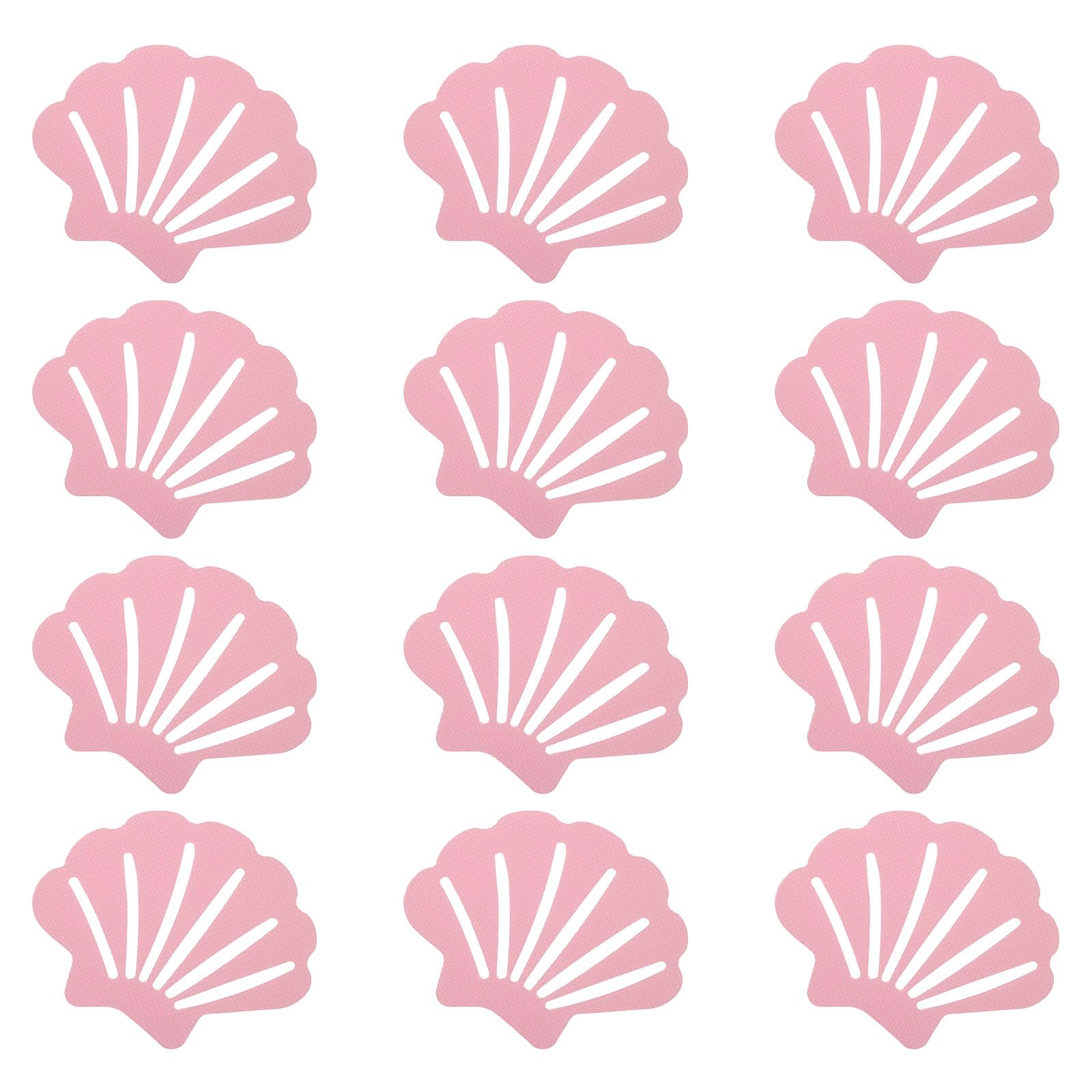 PATIKIL 12Pcs Non Slip Bathtub Stickers, Anti Slip Shower Stickers Bathroom Shower Floor Decals Sea Shell Shape Cute Treads Tubs, Pink