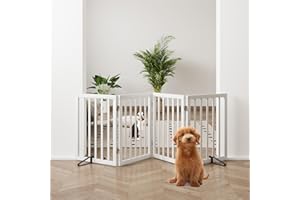 Mino Kesper 37-74" Wide Dog Gate 4 Panel Dog Gates for Stair Doorways House Indoor Freestanding Pet Gates for Dogs, Doogie Puppy Fences