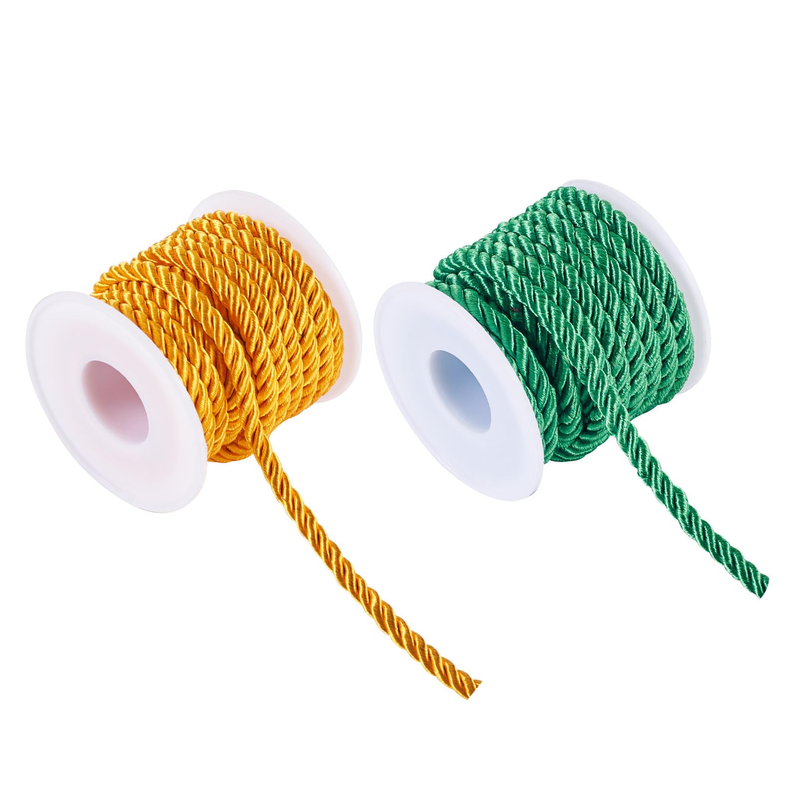 Crafans 5 mm Polyester Twisted Cords 3Ply Shinny Polyester Ropes Decorative Twine Cords Golden/Green Cord for Hanging Decoration Curtains Tieback Bag Drawstrings