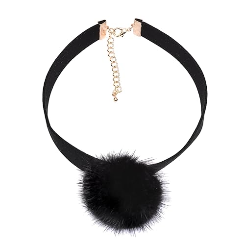 Amazon Com Spinningdaisy Black Mink Fur Pom Velvet Choker Jewelry