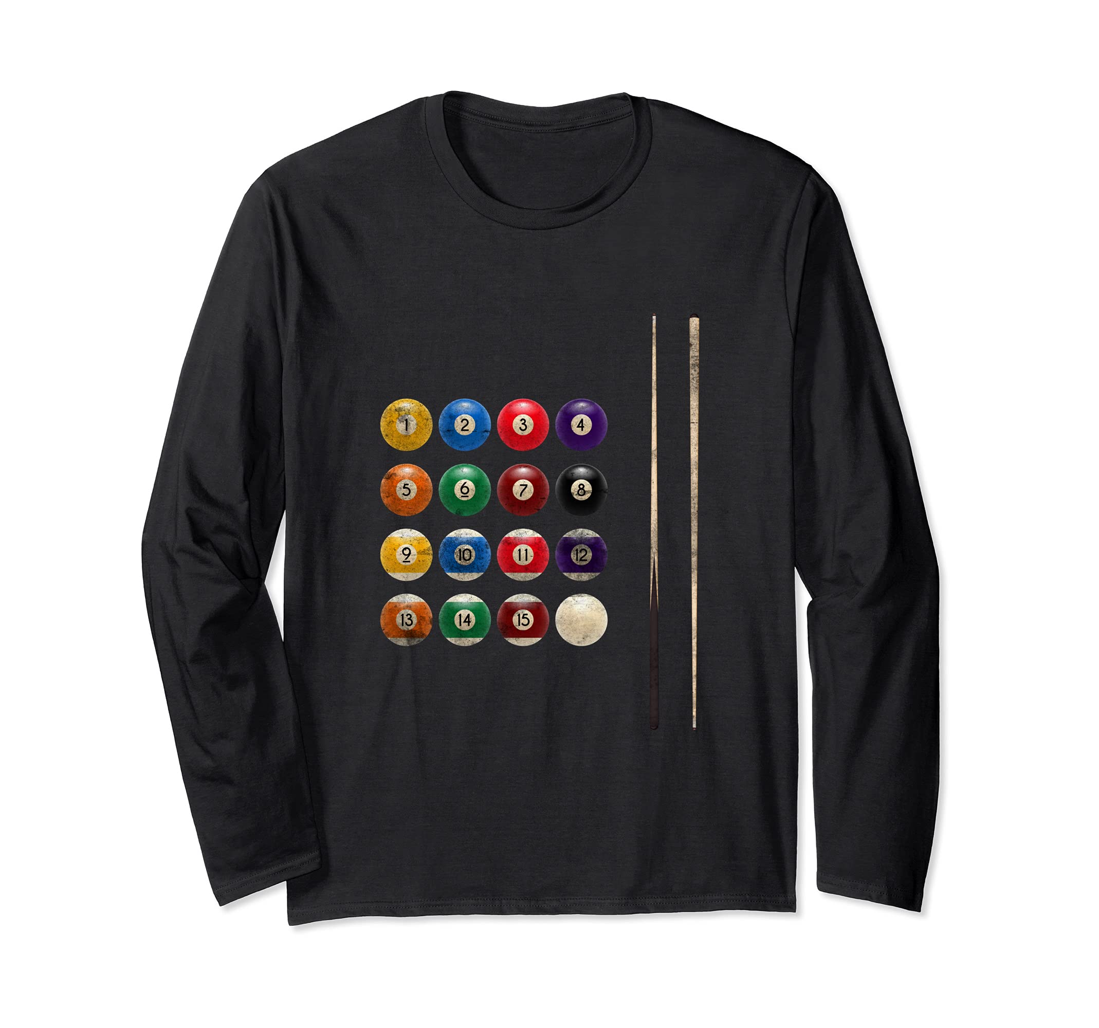Billiard Balls Pool Player Cue Rack Distressed Design Sports Long Sleeve T-Shirt