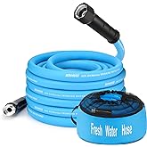 Kohree 25FT RV Water Hose, 5/8'' Premium Drinking Water Hose, No Odor | Storage Bag included, Leak-Free, No-Kink Flexible Garden Hose, Easy to Use, Drinking Water Safe for RV Camper, Marine - Blue