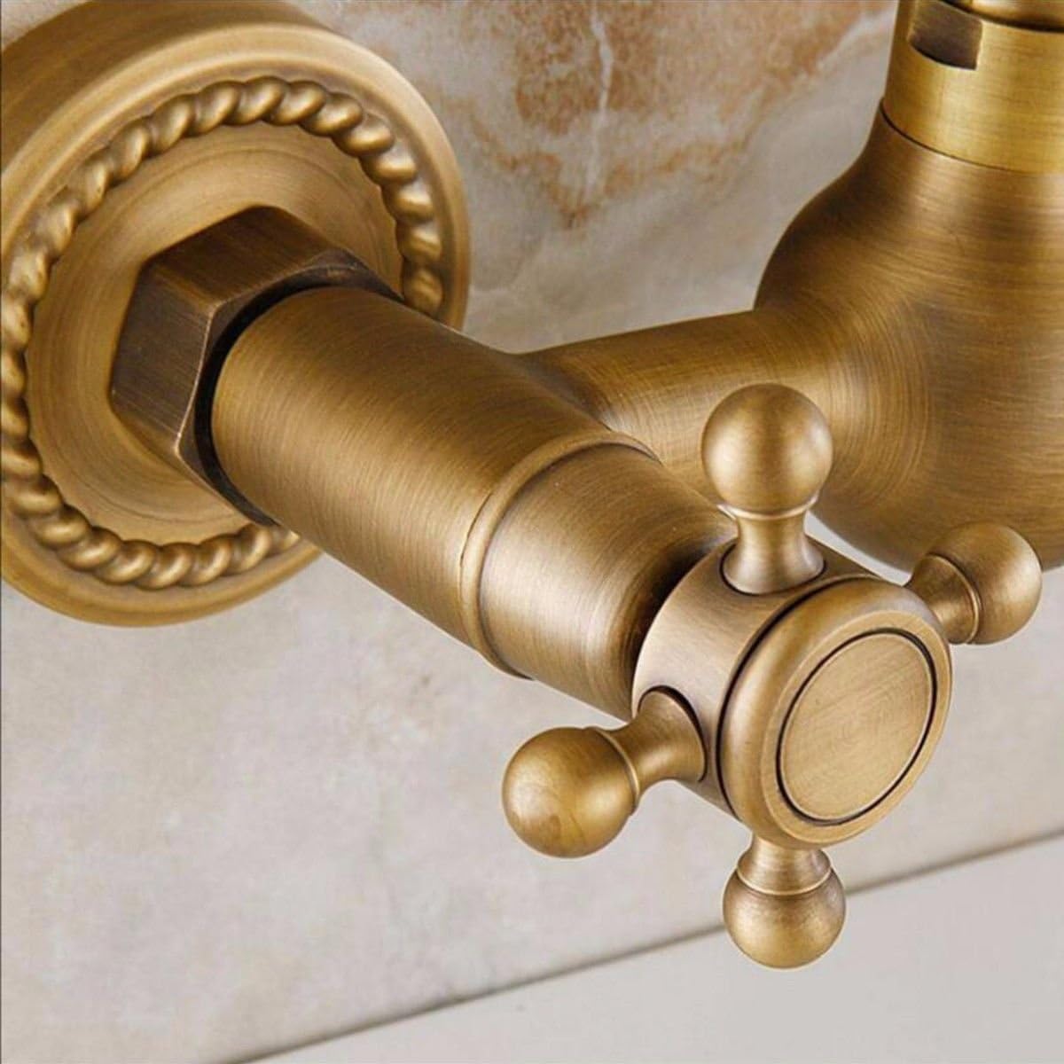 Wall Mounted Solid Brass Kitchen Mixer Tap Inspired Bathroom Sink Tap, Antique Brass Finish, Retro Antique - Image 4