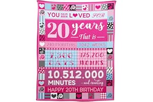 YISUMEI 20 Year Old Girl Birthday Gifts, Pink Love Rose Elements Happy Birthday Blanket, Sweet 20 Gifts for Girls Daughters Sisters Friends, 50"x60"