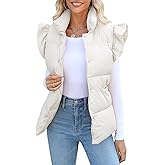 Kedera Womens Christmas Plaid Puffer Vests Ruffle Sleeveless Lightweight Quilted Vest Fall Winter Padded Gilets Coats