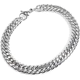 Stainless Steel Tight Double Link Curb Chain Bracelet 8mm