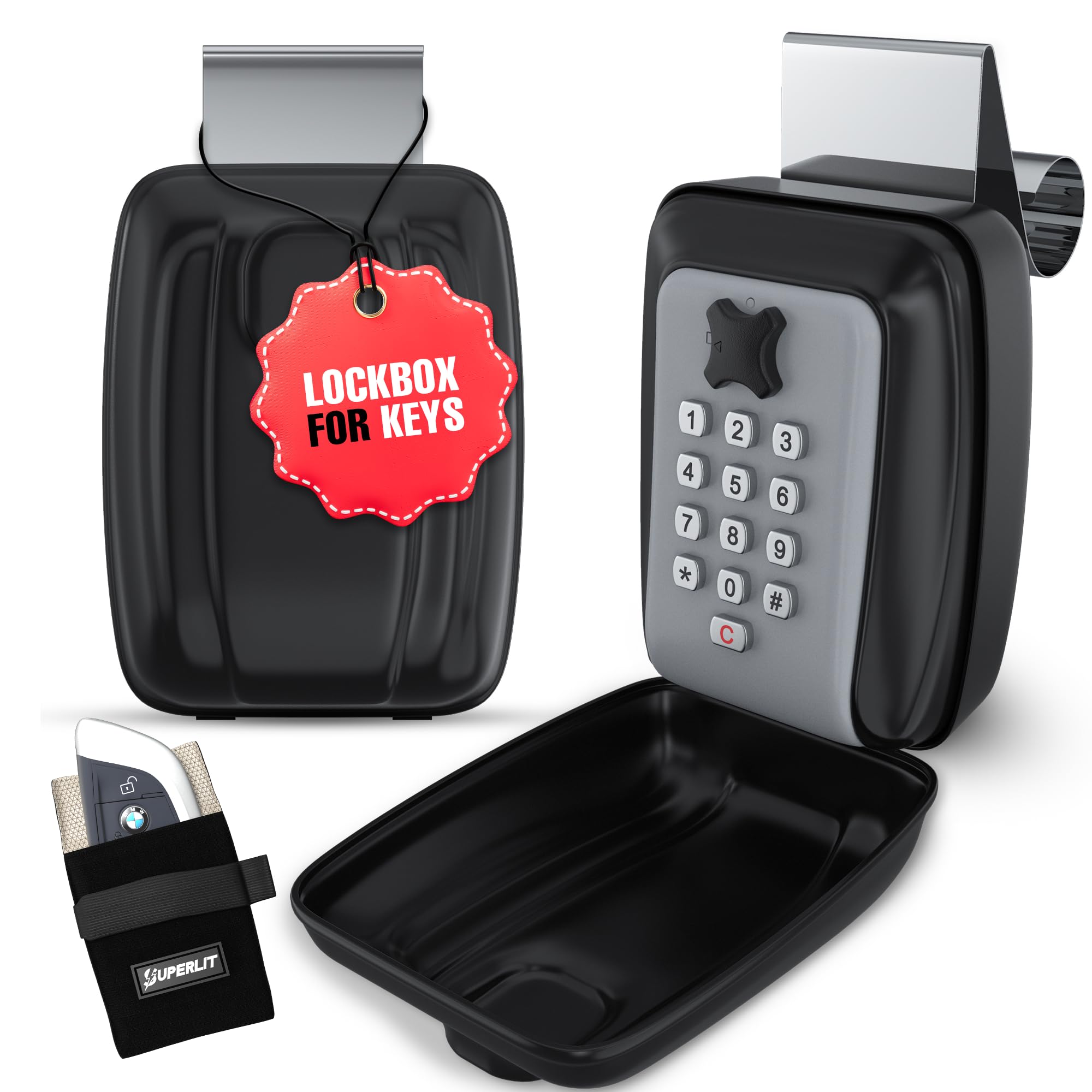 Photo 1 of SUPERLIT Lock Box with RFID Blocker Pouch for Key Fob - Keyless Entry Protection Anti-Theft Device for Turo Rentals, Rideshare Portable Waterproof Metal Combination Storage for Car & Home Keys