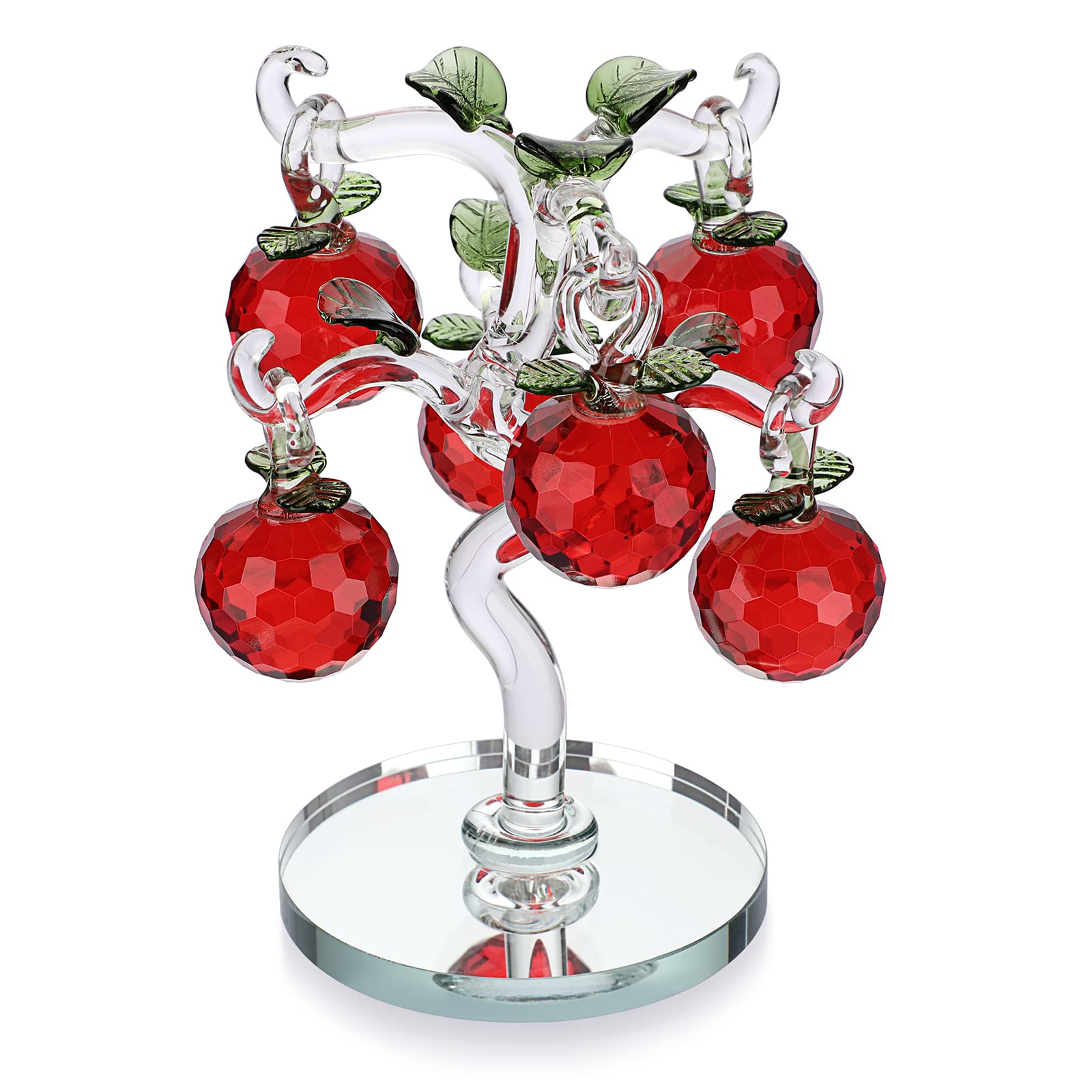 BTSKY Crystal Glass Apple Tree Figurine - Artificial Red Ornament for Table Decoration, Feng Shui Crystal Decoration