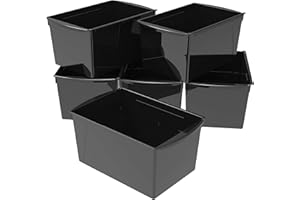 Storex Extra-Large Book Bin, Interlocking Plastic Organizer for Home, Office and Classroom, Black, (71130U06C) (Pack of 6)