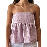 Women Y2k Tube Tops Strapless Floral Bandeau Vest Sexy Tie Up Sleeveless Backless Cute Tops Summer Grunge Clothes