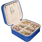 Jemjosh Small Travel Jewelry Box, Portable Mini Jewelry Leather Box Jewelry Ring Organizer Case Storage Holder Gift Boxes for Girls Women, Navy blue