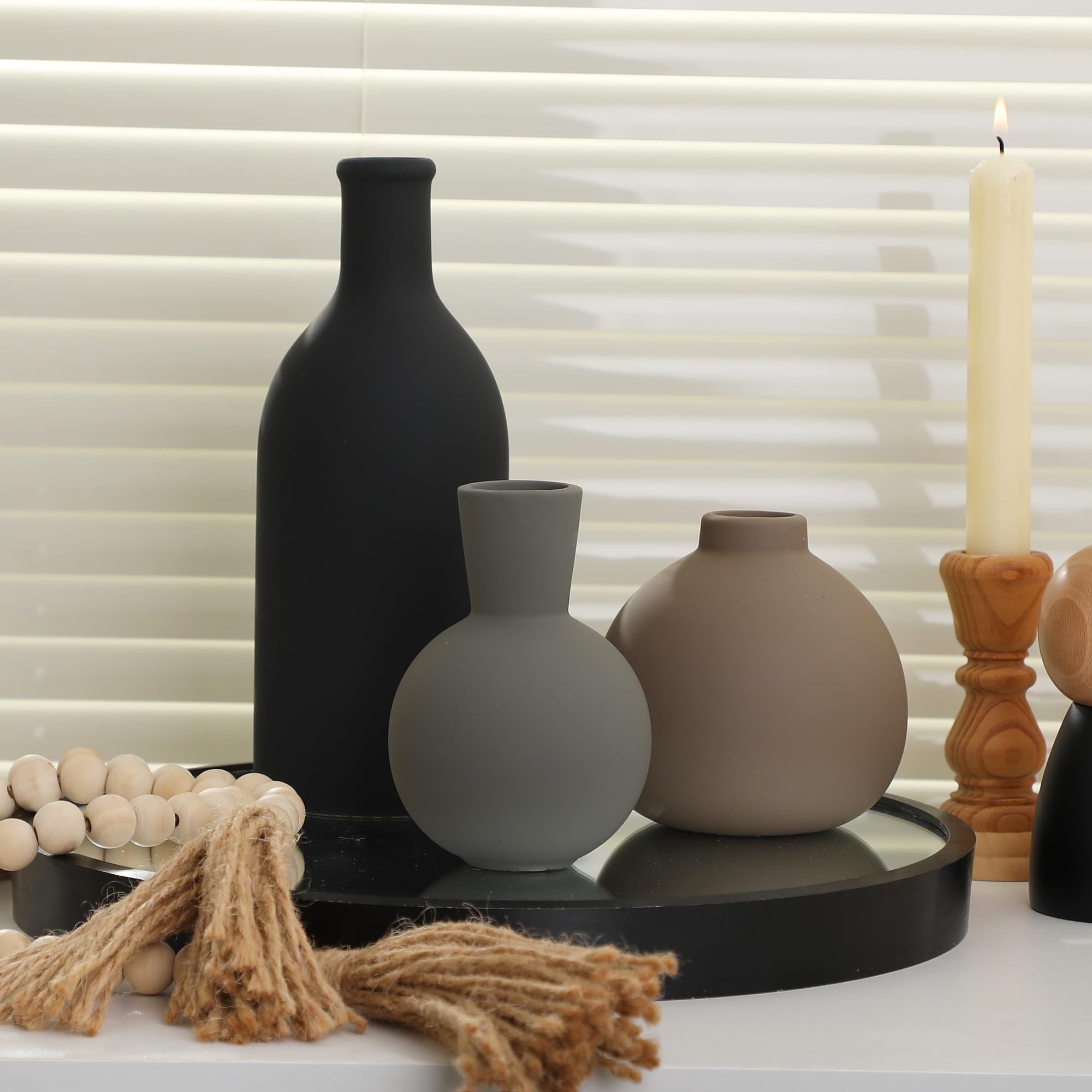 ooit Ceramic Vase Set of 3, Multicolor Rustic Farmhouse Decor Vases for Bouquet, Fresh or Dried Plants, Living Room, Kitchen, Bedroom, Bathroom, Entryway Decor - Image 8