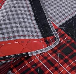 Junsey Rustic Bear Quilts Set Full/Queen Size, Red