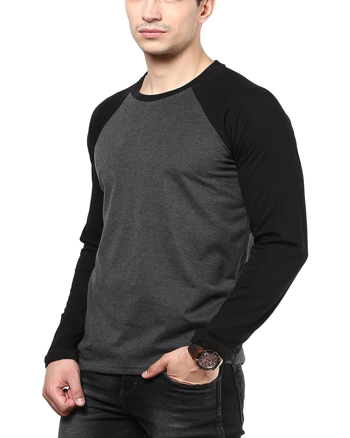 izinc men's raglan neck full sleeve cotton t-shirt