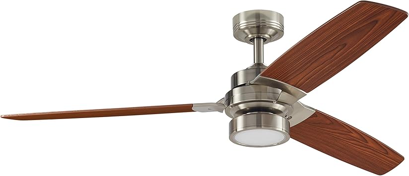 Amazon Brand Rivet Modern Remote Control Ac Motor Ceiling Flush Mount Fan With 18w Led Light 52 X 52 X 7 6 Inches Brushed Nickel With Maple Finish Blades Amazon Com