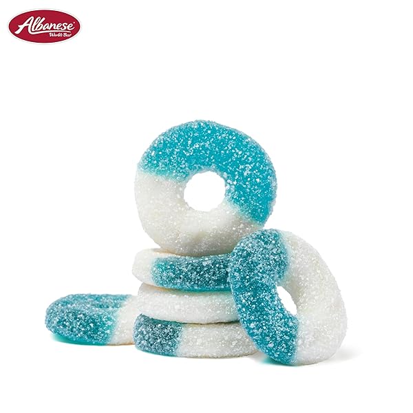 ALBANESE CANDY, GUMMI BLUE RASPBERRY RINGS, 4.5-POUND BAG