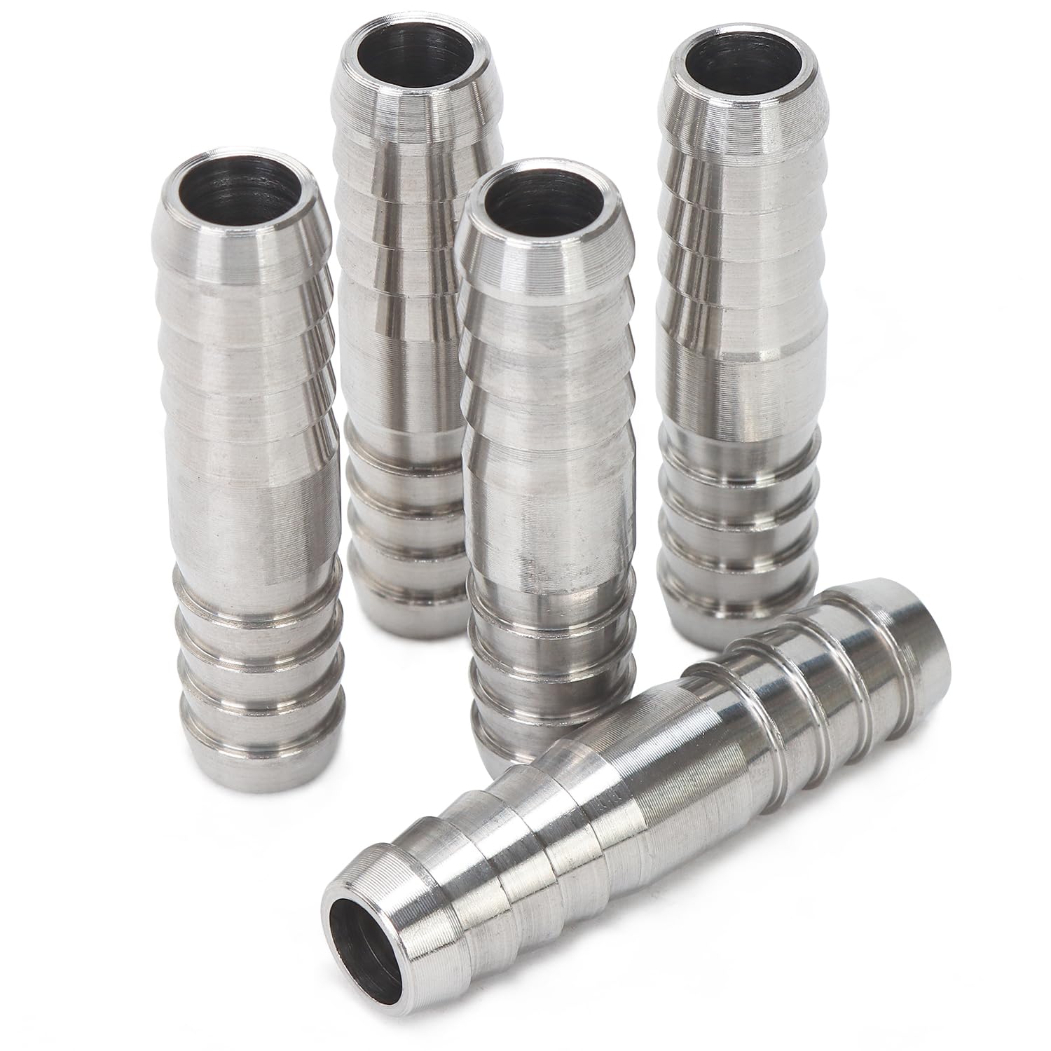 LTWFITTING Bar Production Stainless Steel 316 Barb Splicer Mender 10mm Hose ID Fitting Air Water Fuel Boat (Pack of 5)