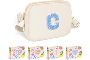 COSHAYSOO Ivory Belt Bag Waist Fanny Pack Small Crossbody Bum Pouch Chest Purse with Initial Letter Monogrammed Patch for Women Teen Girl, Personalized Christmas Appreciation Gift Preppy Stuff (C)