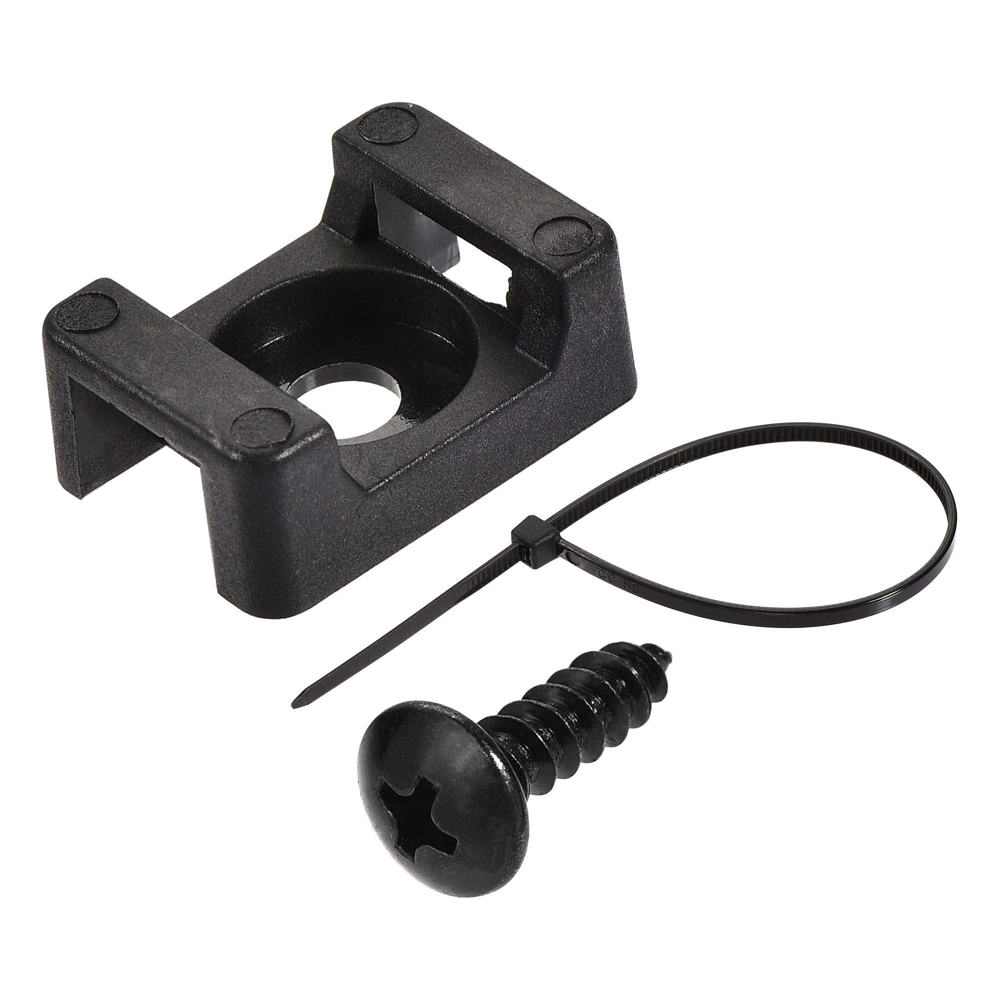 sourcing map 22.3mmx15.6mmx9.1mm Nylon Cable Fasten Clip with Screws and Ties Black 50 Set