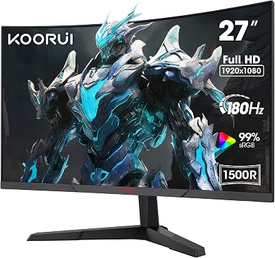 KOORUI 27 Inch Gaming Monitor 1080P Curved 180Hz VA 1ms Adaptive Sync HDMI DP