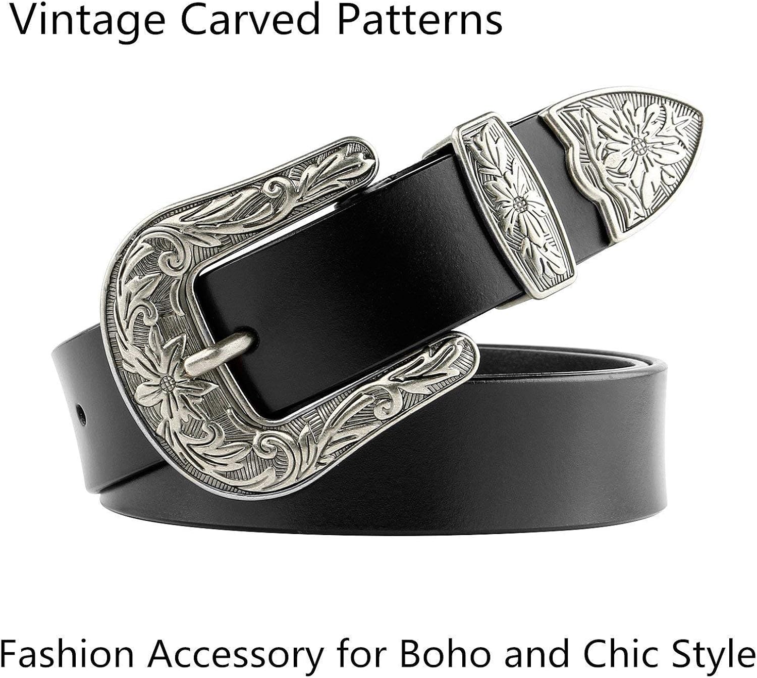 Women Leather Belts Ladies Vintage Western Design Black Waist Belt for Pants Jeans Dresses at  Women’s Clothing store